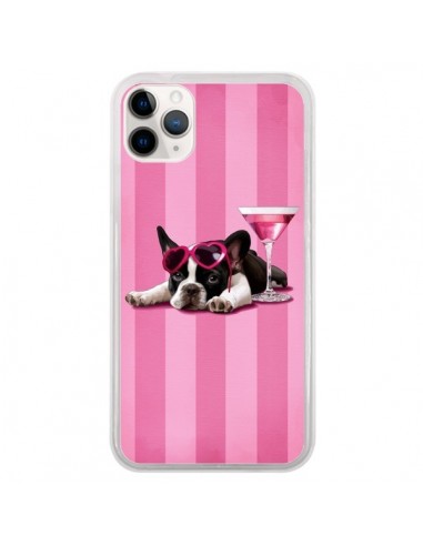 Coque iPhone 11 Pro Chien Dog Cocktail Lunettes Coeur Rose - Maryline Cazenave