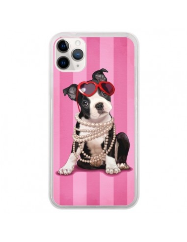 Coque iPhone 11 Pro Chien Dog Fashion Collier Perles Lunettes Coeur - Maryline Cazenave