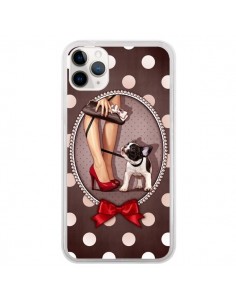Coque iPhone 11 Pro Lady Jambes Chien Dog Pois Noeud...