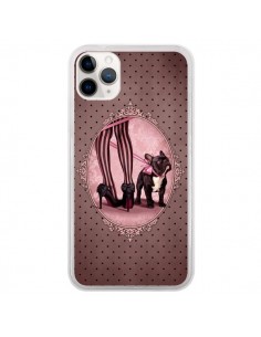 Coque iPhone 11 Pro Lady Jambes Chien Dog Rose Pois Noir...