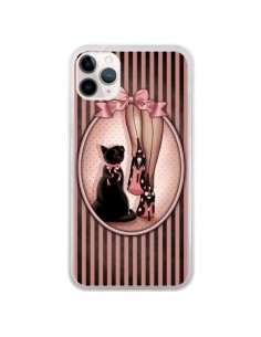 Coque iPhone 11 Pro Lady Chat Noeud Papillon Pois...