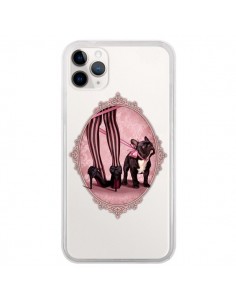 Coque iPhone 11 Pro Lady Jambes Chien Bulldog Dog Rose...