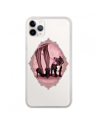 Coque iPhone 11 Pro Lady Jambes Chien Bulldog Dog Rose Pois Noir Transparente - Maryline Cazenave