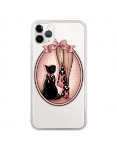 Coque iPhone 11 Pro Lady Chat Noeud Papillon Pois...