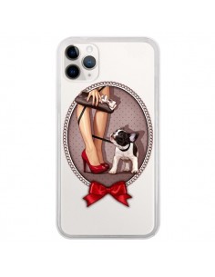 Coque iPhone 11 Pro Lady Jambes Chien Bulldog Dog Pois...