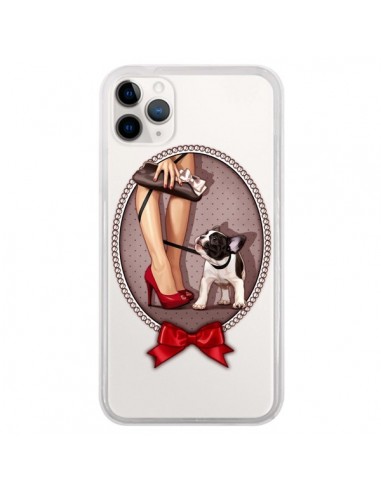 Coque iPhone 11 Pro Lady Jambes Chien Bulldog Dog Pois Noeud Papillon Transparente - Maryline Cazenave