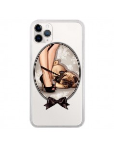 Coque iPhone 11 Pro Lady Jambes Chien Bulldog Dog Noeud...