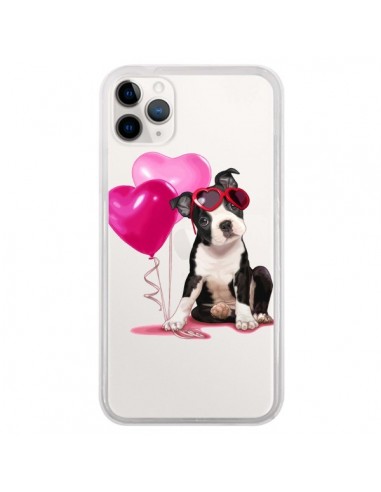 Coque iPhone 11 Pro Chien Dog Ballon Lunettes Coeur Rose Transparente - Maryline Cazenave