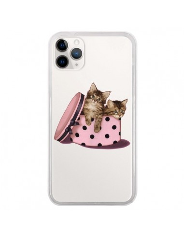 Coque iPhone 11 Pro Chaton Chat Kitten Boite Pois Transparente - Maryline Cazenave