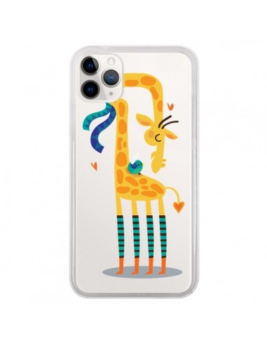 Coque iPhone 11 Pro L'oiseau et la Girafe Amour Love Transparente - Maria Jose Da Luz