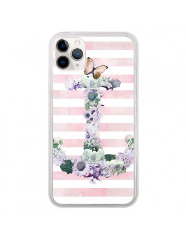 Coque iPhone 11 Pro Ancre Rose Fleurs Navire - Monica Martinez