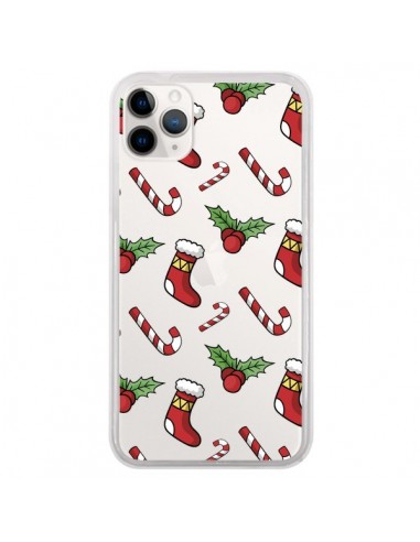 Coque iPhone 11 Pro Chaussette Sucre d'Orge Houx de Noël transparente - Nico