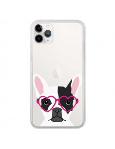 Coque iPhone 11 Pro Bulldog Français Lunettes Coeurs...