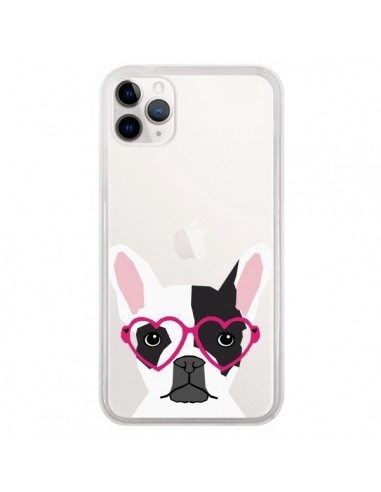 Coque iPhone 11 Pro Bulldog Français Lunettes Coeurs Chien Transparente - Pet Friendly