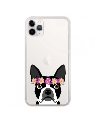 Coque iPhone 11 Pro Boston Terrier Fleurs Chien Transparente - Pet Friendly
