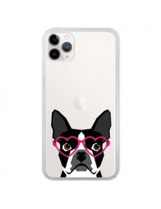 Coque iPhone 11 Pro Boston Terrier Lunettes Coeurs Chien...