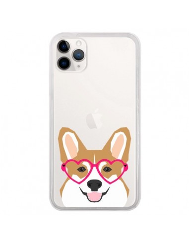 Coque iPhone 11 Pro Chien Marrant Lunettes Coeurs Transparente - Pet Friendly