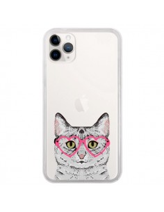 Coque iPhone 11 Pro Chat Gris Lunettes Coeurs...