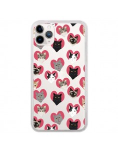 Coque iPhone 11 Pro Chats Coeurs Transparente - Pet Friendly
