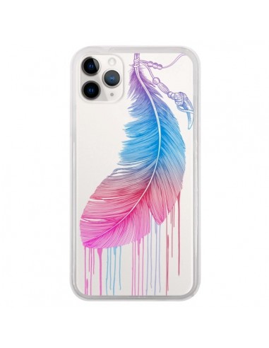 Coque iPhone 11 Pro Plume Feather Arc en Ciel Transparente - Rachel Caldwell