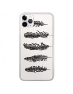 Coque iPhone 11 Pro Plume Feather Noir Transparente -...