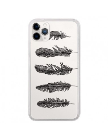 Coque iPhone 11 Pro Plume Feather Noir Transparente - Rachel Caldwell