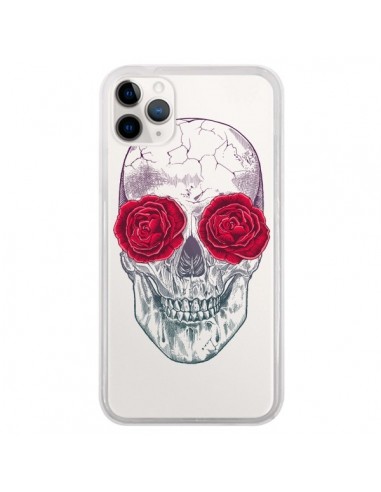 Coque iPhone 11 Pro Tête de Mort Rose Fleurs Transparente - Rachel Caldwell