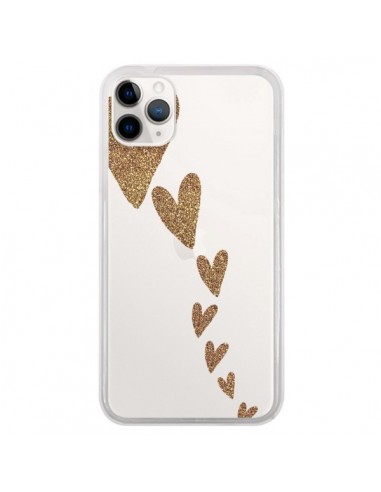 Coque iPhone 11 Pro Coeur Falling Gold Hearts Transparente - Sylvia Cook