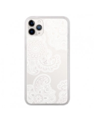 Coque iPhone 11 Pro Lacey Paisley Mandala Blanc Fleur Transparente - Sylvia Cook