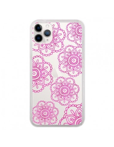 Coque iPhone 11 Pro Pink Doodle Flower Mandala Rose Fleur Transparente - Sylvia Cook
