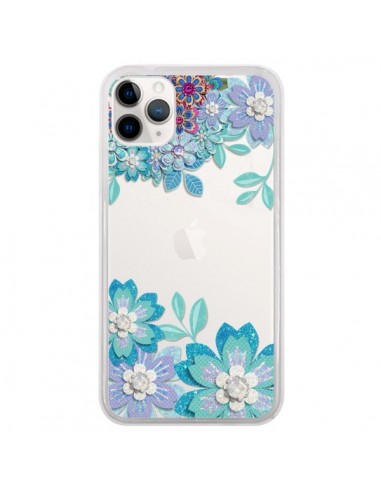 Coque iPhone 11 Pro Winter Flower Bleu, Fleurs d'Hiver Transparente - Sylvia Cook