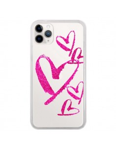Coque iPhone 11 Pro Pink Heart Coeur Rose Transparente -...