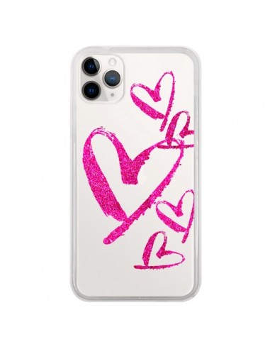 Coque iPhone 11 Pro Pink Heart Coeur Rose Transparente - Sylvia Cook