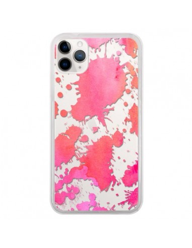 Coque iPhone 11 Pro Watercolor Splash Taches Rose Orange Transparente - Sylvia Cook