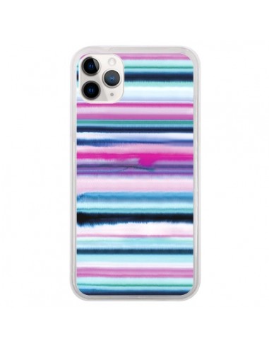 Coque iPhone 11 Pro Degrade Stripes Watercolor Pink - Ninola Design