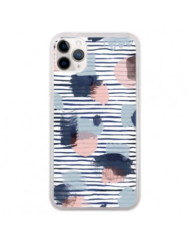 Coque iPhone 11 Pro Watercolor Stains Stripes Navy - Ninola Design