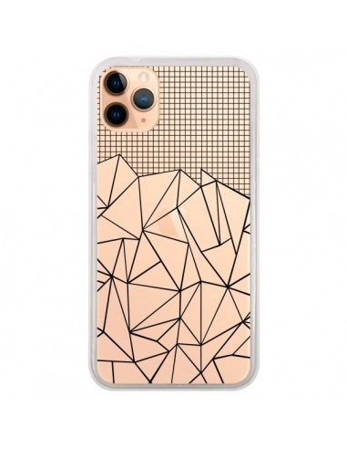 Coque iPhone 11 Pro Max Lignes Grille Grid Abstract Noir Transparente - Project M