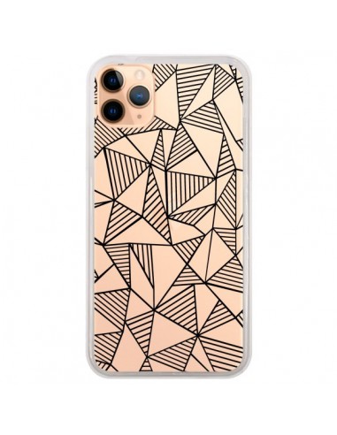 Coque iPhone 11 Pro Max Lignes Grilles Triangles Grid Abstract Noir Transparente - Project M
