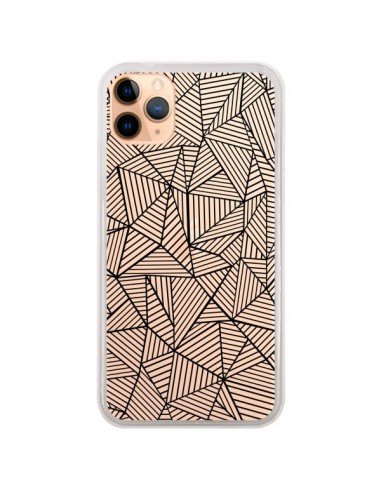 Coque iPhone 11 Pro Max Lignes Grilles Triangles Full Grid Abstract Noir Transparente - Project M