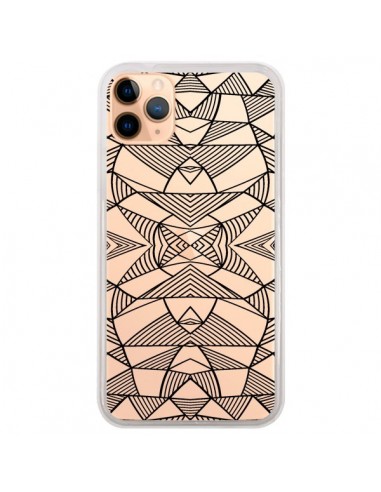 Coque iPhone 11 Pro Max Lignes Miroir Grilles Triangles Grid Abstract Noir Transparente - Project M