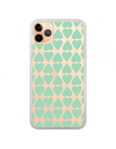 Coque iPhone 11 Pro Max Coeurs Heart Mint Bleu Vert Transparente - Project M