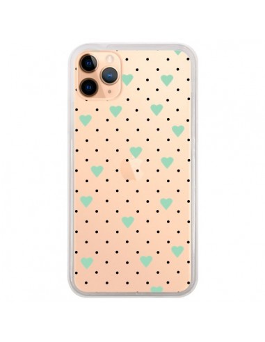 Coque iPhone 11 Pro Max Point Coeur Mint Bleu Vert Pin Point Heart Transparente - Project M