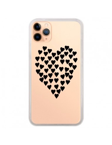Coque iPhone 11 Pro Max Coeurs Heart Love Noir Transparente - Project M