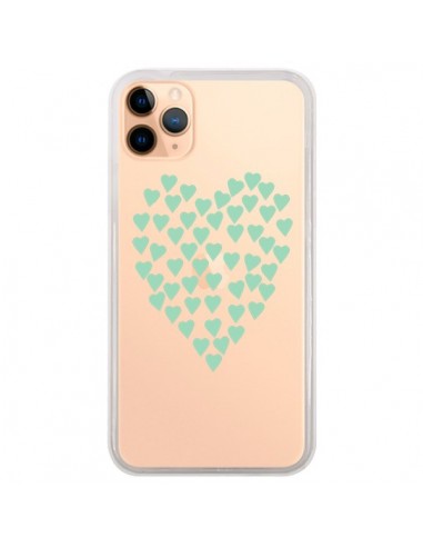 Coque iPhone 11 Pro Max Coeurs Heart Love Mint Bleu Vert Transparente - Project M