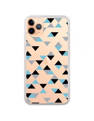 Coque iPhone 11 Pro Max Triangles Ice Blue Bleu Noir Transparente - Project M