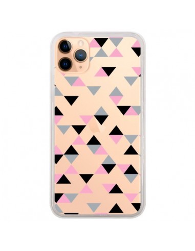 Coque iPhone 11 Pro Max Triangles Pink Rose Noir Transparente - Project M
