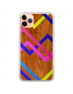 Coque iPhone 11 Pro Max Pink Yellow Wooden Bois Azteque...