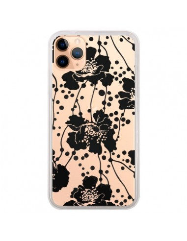 Coque iPhone 11 Pro Max Fleurs Noirs Flower Transparente - Dricia Do