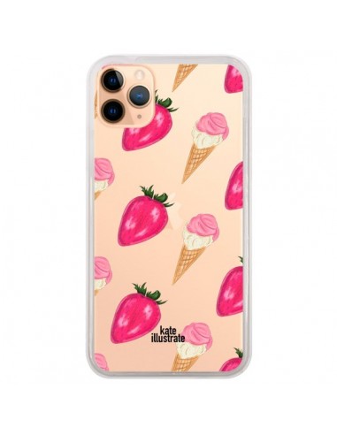 Coque iPhone 11 Pro Max Strawberry Ice Cream Fraise Glace Transparente - kateillustrate