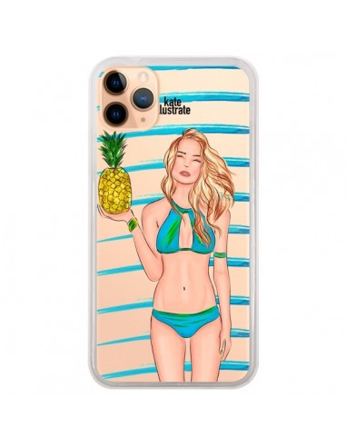 Coque iPhone 11 Pro Max Malibu Ananas Plage Ete Bleu Transparente - kateillustrate